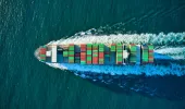 Aerial view of container ship